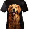 Футболка с круглым вырезом и коротким рукавом с цифровым 3D-принтом собаки золотистого ретривера, удобные и дышащие повседневные топы для мужской летней уличной одежды