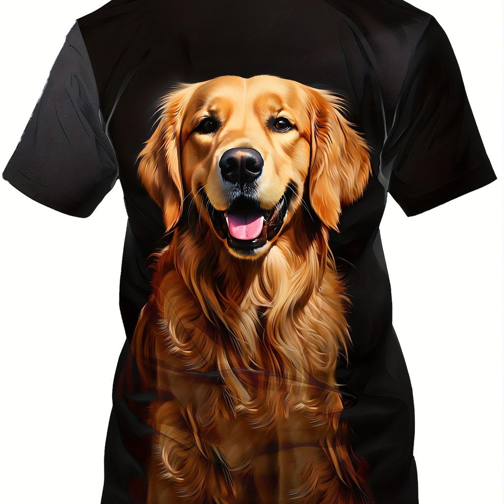 Футболка с круглым вырезом и коротким рукавом с цифровым 3D-принтом собаки золотистого ретривера, удобные и дышащие повседневные топы для мужской летней уличной одежды