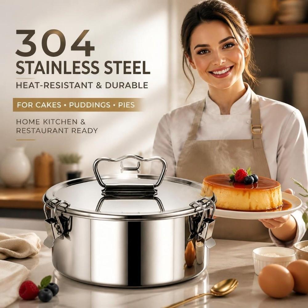 with Lid Cake Baking Flan Mold Pot Stainless Steel Pudding Cake Mold Durable Flan Pan Mold Kitchen