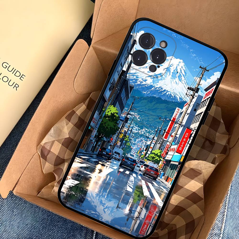 Японский пейзаж горы и волны Чехол для телефона Для iPhone 17 Pro Max Air Задняя крышка 16 15 14 13 12 11 Pro Max Чехол