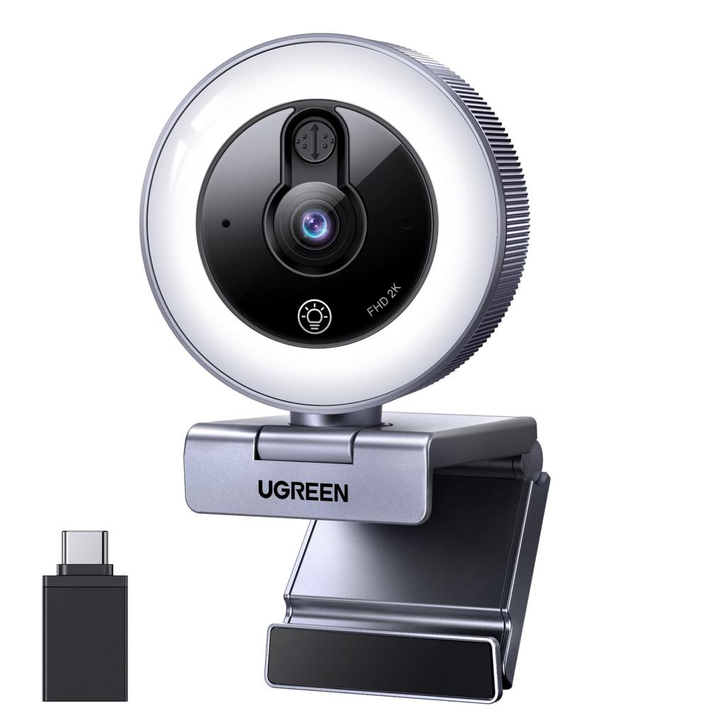 UGREEN FineCam Lite PC Full HD PC Webcam with Privacy Adjustable Ring for Live Zoom for Remote and Compatible with Windows Mac 2K/30fps Webcam, Cover,
