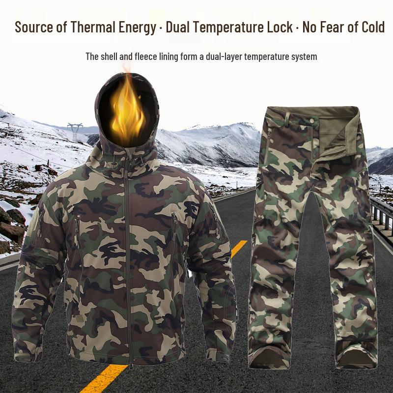 Водонепроницаемый горнолыжный костюм Alpha Green Tactical Sharkskin: Камуфляжный мягкийshell комплект с теплым флисом