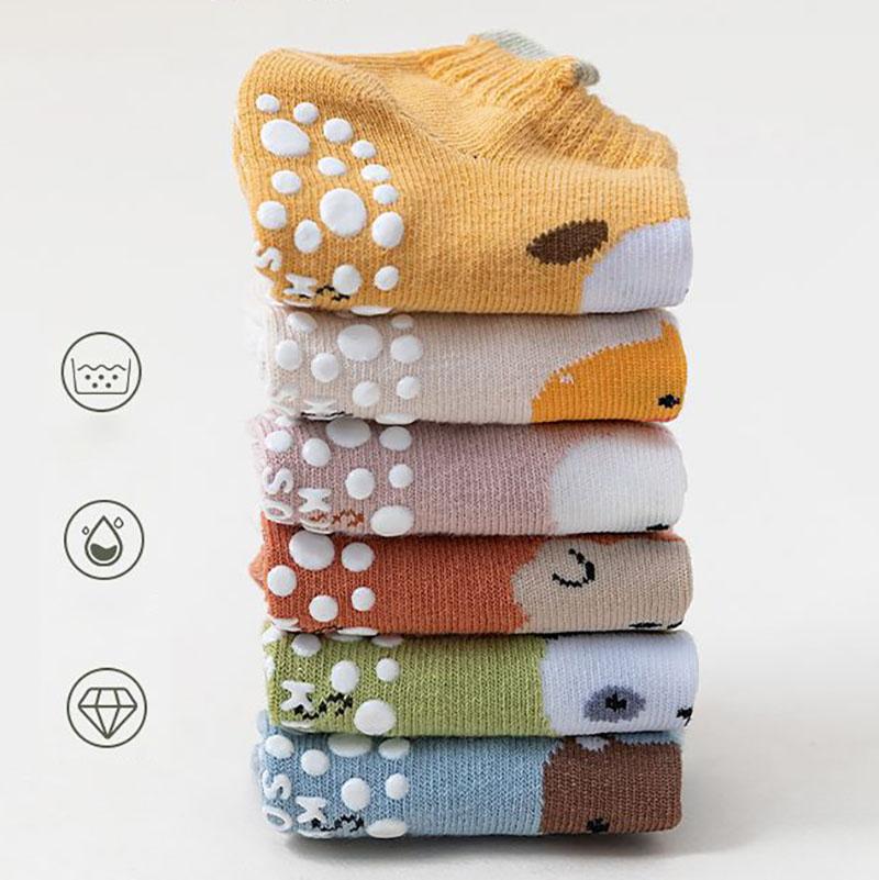 6 пар в лоте Детские осенние носки для пола Носки для младенцев с мультяшными животными Тонкие клейкие носки Детские носки для девочек Противоскользящие носки