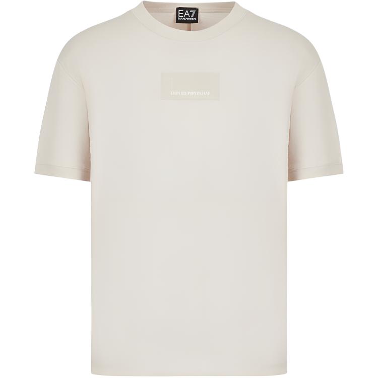 Emporio Armani Мужская футболка с коротким рукавом и круглым вырезом, серия FW22 EA7, логотип-этикетка, топ, цвет вне белого, 6LPT29-PJHJZ-1716