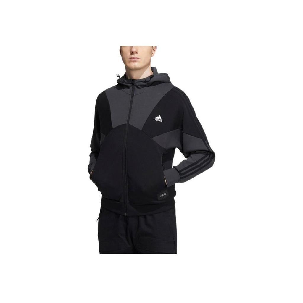 Adidas Casual Sports Hooded Spliced Jacket Men Outerwear Black HE7469