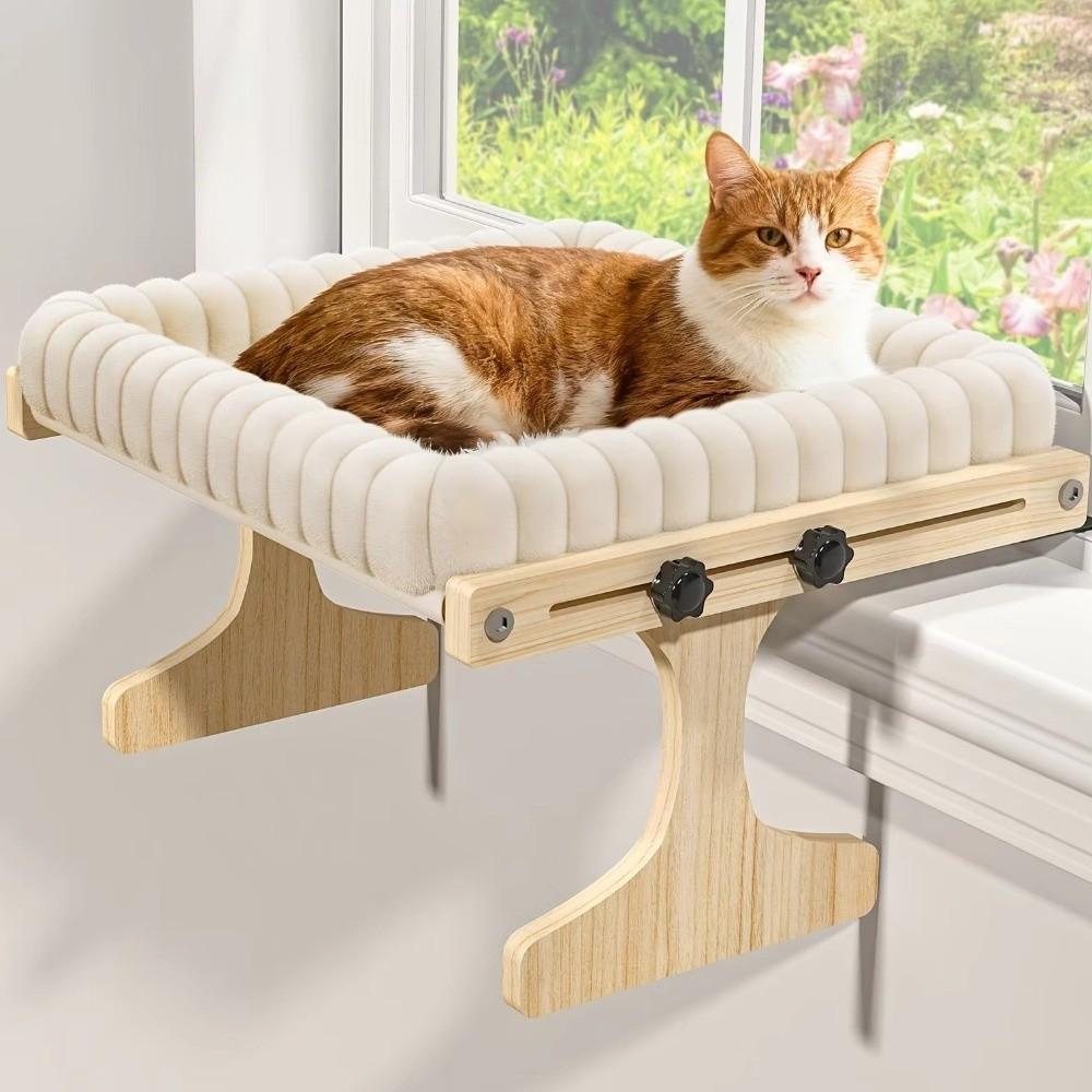 Plush Cushion Cat Window Bed Wooden Frame Hanging Cat Bed Cat Window Perch  Apartment