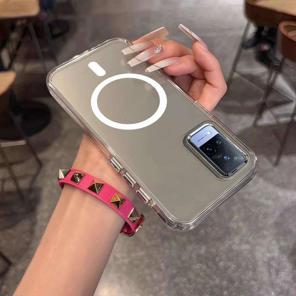 Case for Vivo Y78 5G Minimal Semi-Transparent Magnetic Casing Raised Electroplated Lens Bezel Anti-Slip Drop Resistant Protective Shell