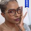 X Cat'S Eye Metal Glasses Frame Anti-Blue Light Large Frame Flat Glasses Trendy Retro Glasses Frame