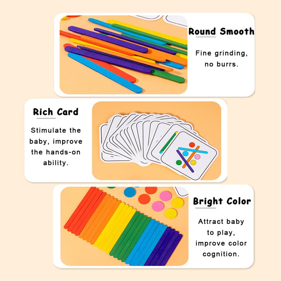 Montessori Wooden Toys Children'S Rainbow Stick Thinking Puzzle Diy Ice Cream Stick Puzzle Challenge Table Games Educational