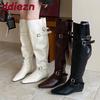 Мода Мода Остроносые Женские Сапоги до Колена Женская Обувь с Пряжкой Вечеринка Современные Женские Длинные Сапоги с Обувью на Высокой Подошве