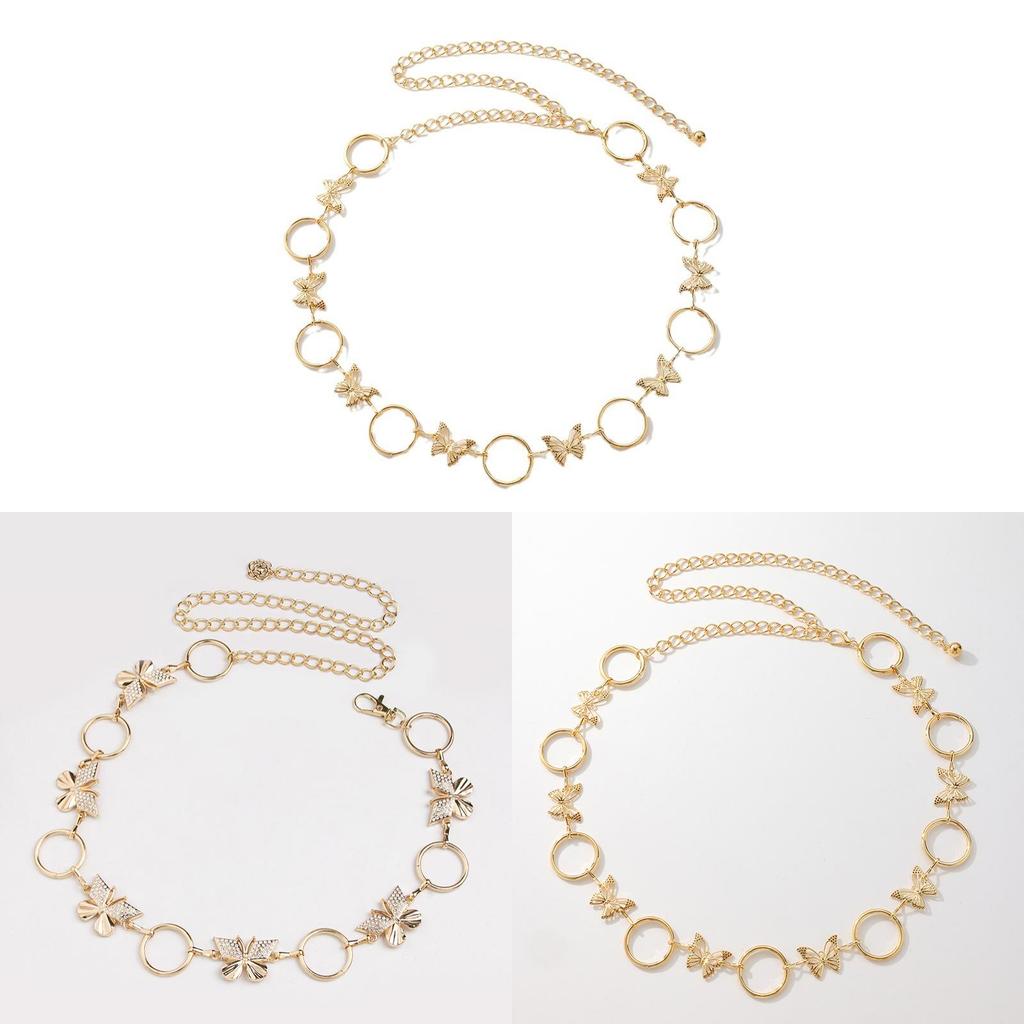 Water Diamond Butterfly Metal Waist Chain For Women With Adjustable Clasp
