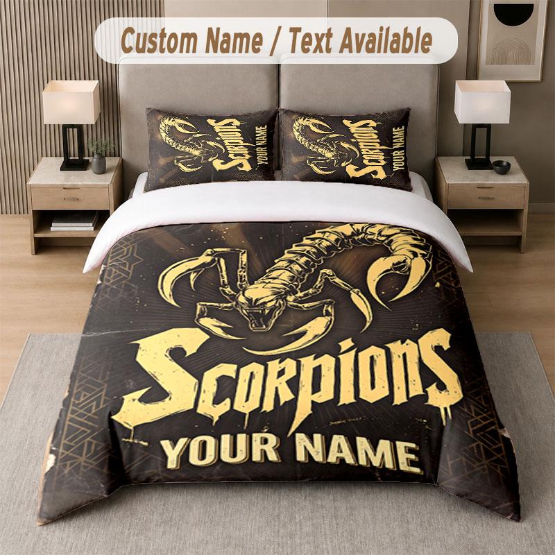 Custom Bedding Set Scorpions Pattern, Print Name Text 1 Duvet Cover plus 2 Pillowcases Home Textile