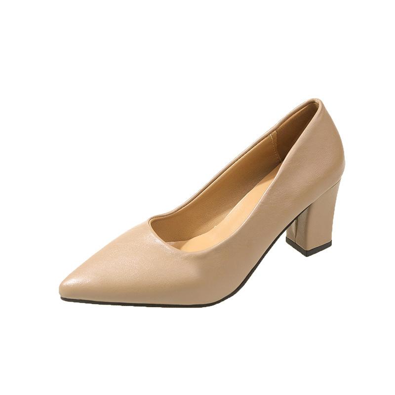 Внешняя торговля большой размер профессиональные туфли на высоком каблуке женские 23 новые этикет заостренный светлый рот одинарные туфли матовая кожа черный толстый каблук рабочая обувь