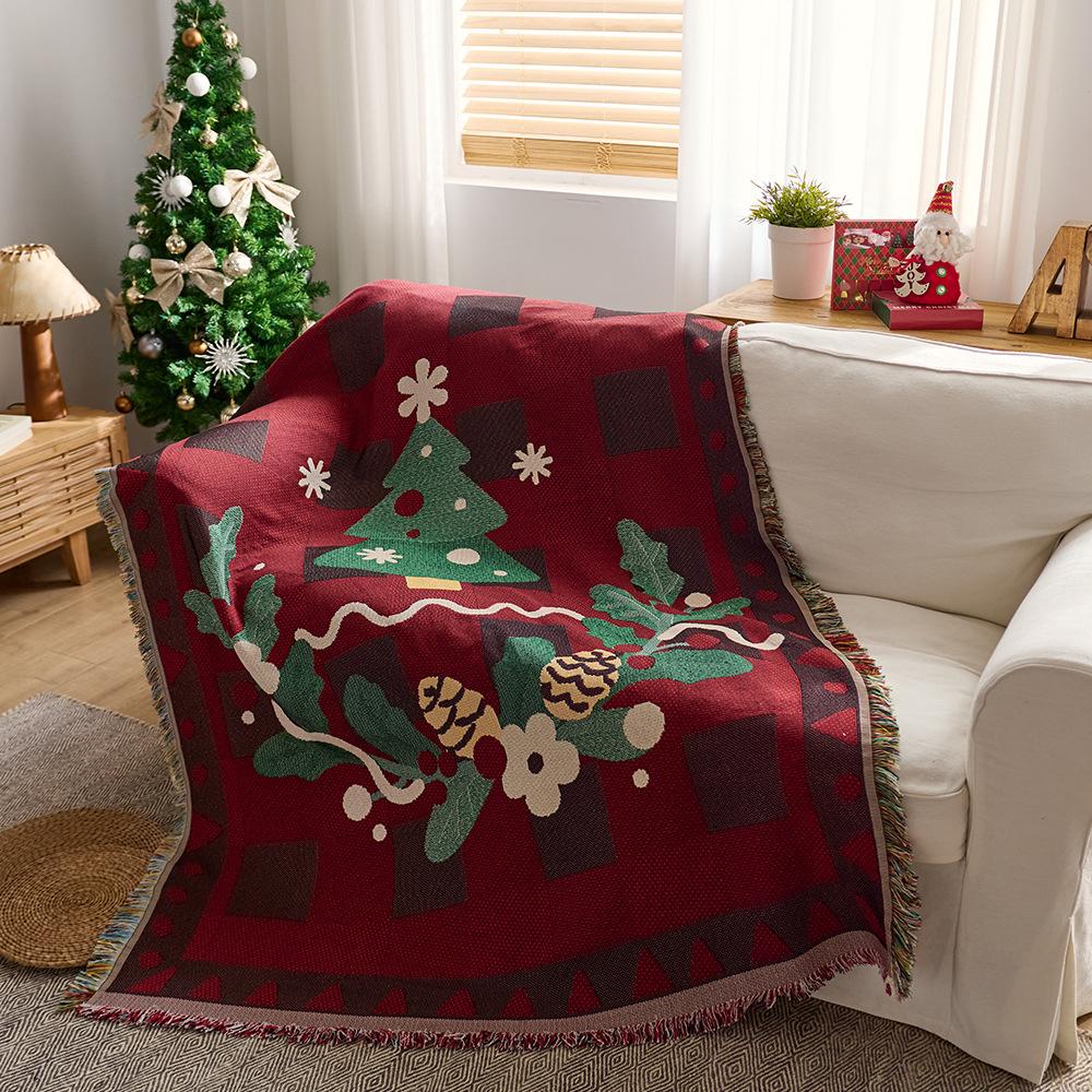 sofa towel cover cotton yarn winter festival atmosphere decorative cloth cover blanket anti-cat scratch sofa cushion