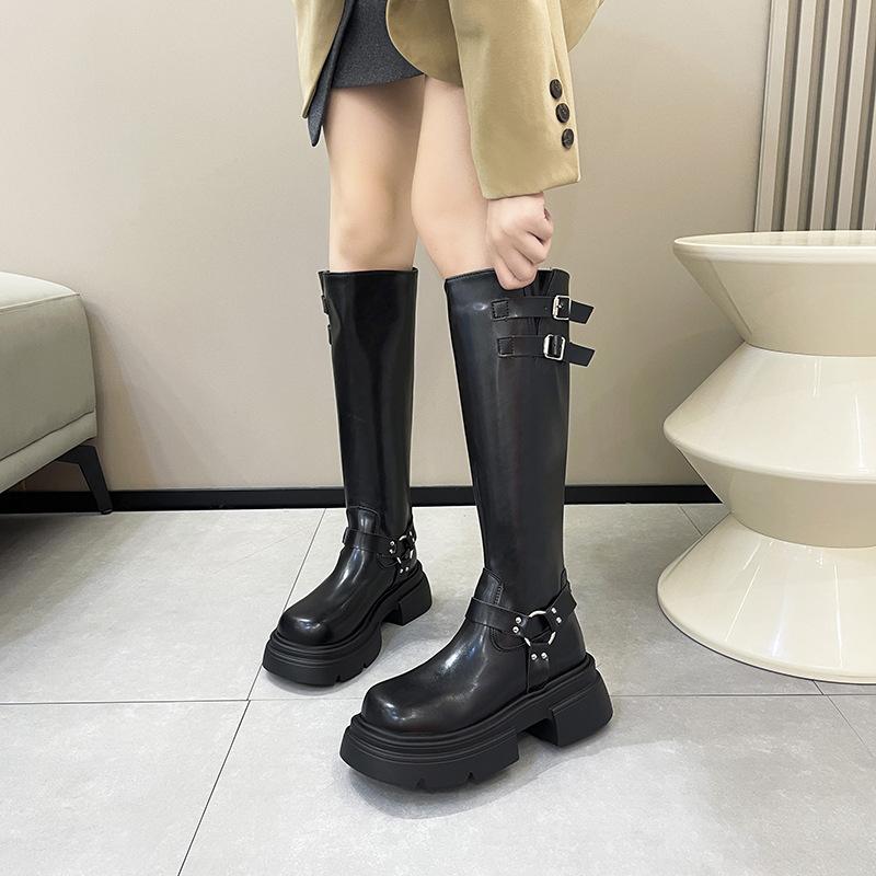 Long Boots Women's Fashion But Knee Western Cowboy Boots Thick Heel Retro Knight Boots Polished Punk Motorcycle Boots Women