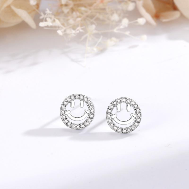 Серьги-эмодзи со смайликом и бриллиантами, женская корейская версия, индивидуальность, простой кампус, маленький, свежий, милый, ювелирные изделия для ушей