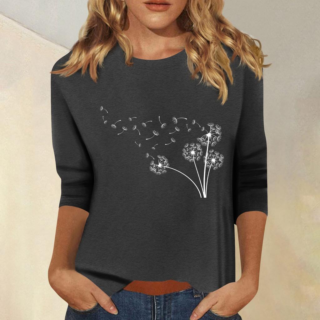 Women's Fashion Casual  Printed Seven Sleeve Round Neck Top