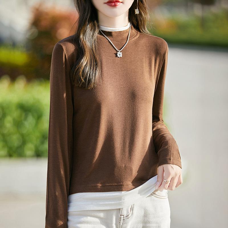 Осенний женский свитер с длинным рукавом и высоким круглым вырезом