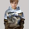 Boys 3D Tractor Print Fashion Sweatshirt Polyester Spandex Blend Casual Hoodie with Long Sleeves