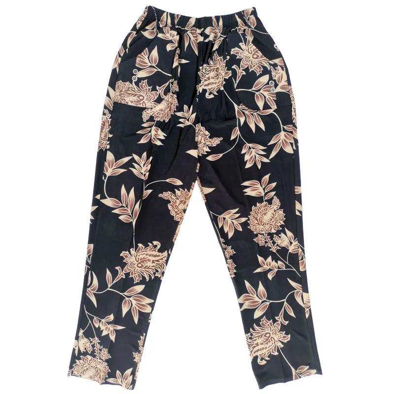 Summer Middle-aged and Elderly Women's Pants Ice Silk Cool Pants Loose Plus Size Floral Pants Elastic Waistband Cropped Pants Casual Pants
