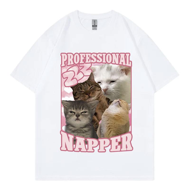 Футболка Professional Napper Funny Cat Meme Kawaii Fashion с коротким рукавом, высококачественная хлопковая одежда, футболка унисекс