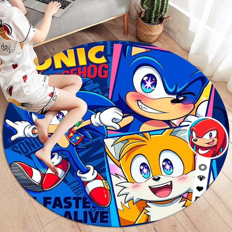 Sonic Hedgehog Round Area Rug Carpet Rug For Living Room Bedroom Sofa Playroom Decor Nonslip Floor Mat