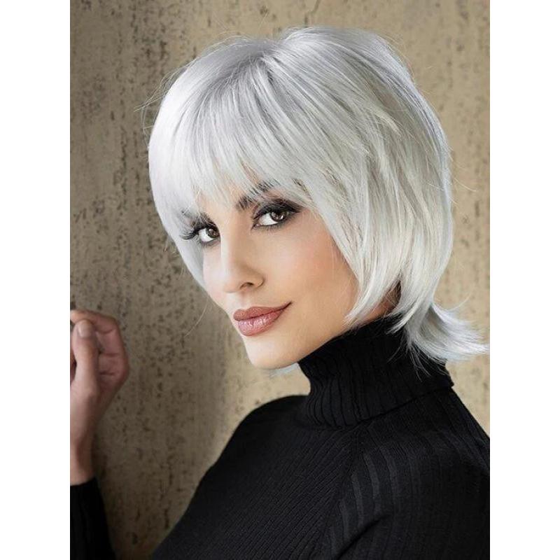 Синтетический парик блондинки с челкой, короткие белые парики для женщин, натуральные волосы, женский косплей, парики для мамы, повседневные вечерние, термостойкие волосы