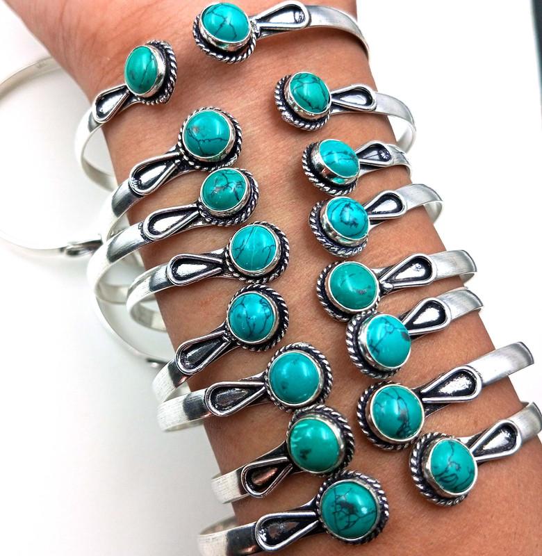 Turquoise Gemstone 925 Sterling Silver Plated 5 PCs Cuff Bangle VI-7