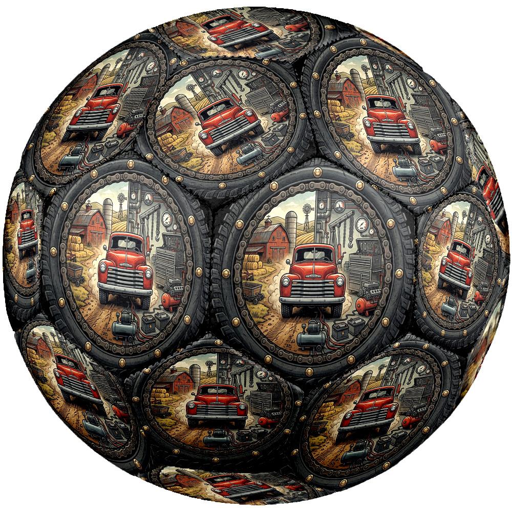 Vintage Truck Repair Workshop Round Football Size 5 Adult Ball Suitable for Training Matches and Outdoor Team.