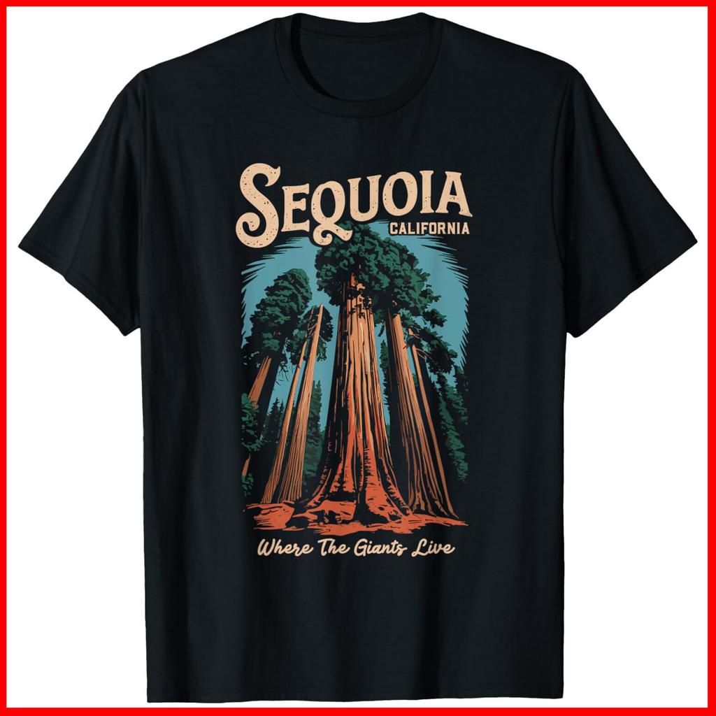 Sequoia National Park California Giant Tree Outdoors Black Cotton T-Shirt S-5XL