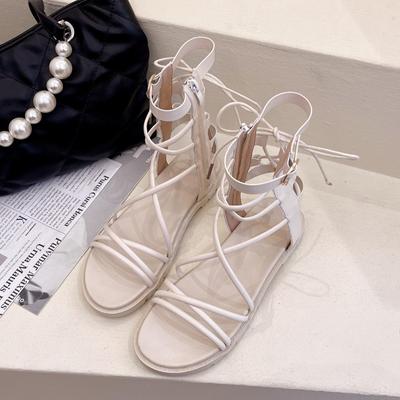 Модные римские сандалии женские летние новые высокие туфли на плоской подошве с перекрещивающимися тонкими ремнями на мягкой подошве классные ботинки