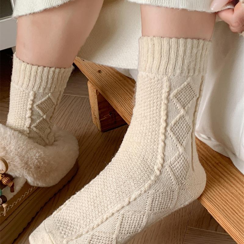 Женское осенне-зимнее утолщенное плюшевое теплое нижнее белье, носки-трубы из твидовой шерсти
