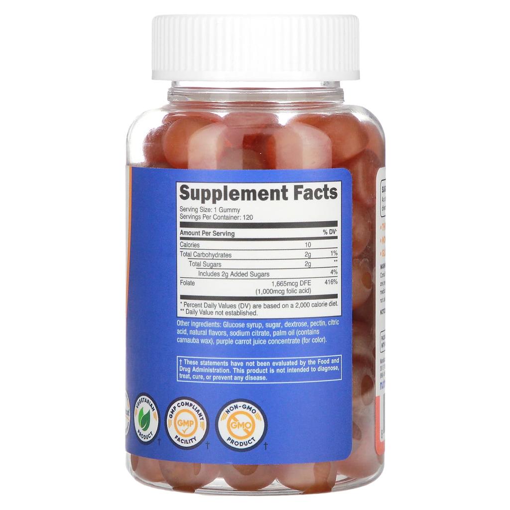 Folic Acid Gummies, Berry Blend, 1,000Mcg, 120 Gummies