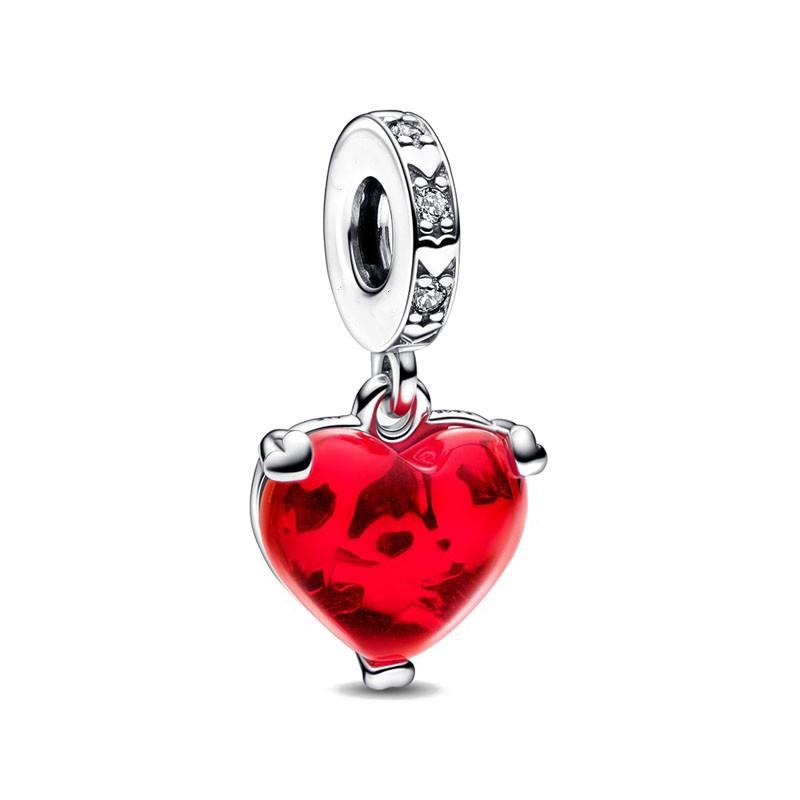 Red Christmas Apple Gift Dangle Charms Beads 925 Sterling Silver Heart Bracelet Women Jewelry