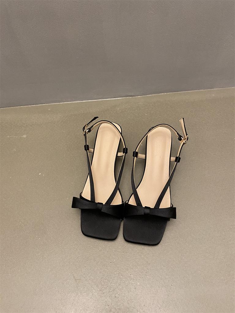 Весна и осень 2025 года новая французская квадратная голова высокие каблуки женские римские сандалии носить носок шлепанцы обувь универсальная