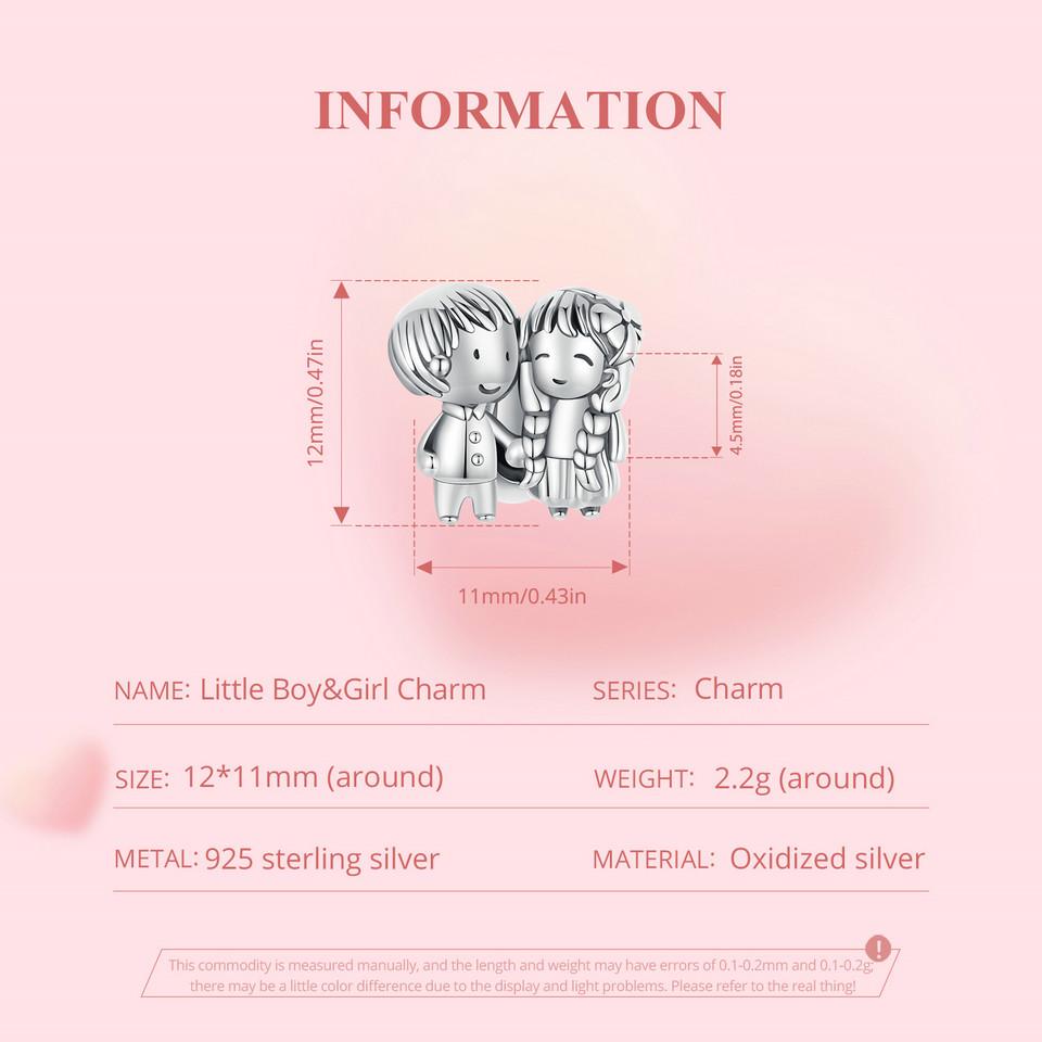 WOSTU 925 Sterling Silver Lovely Little Boy & Girl Charm Beads For Women Fit Original Charms DIY Necklae Birthday Jewelry Gift