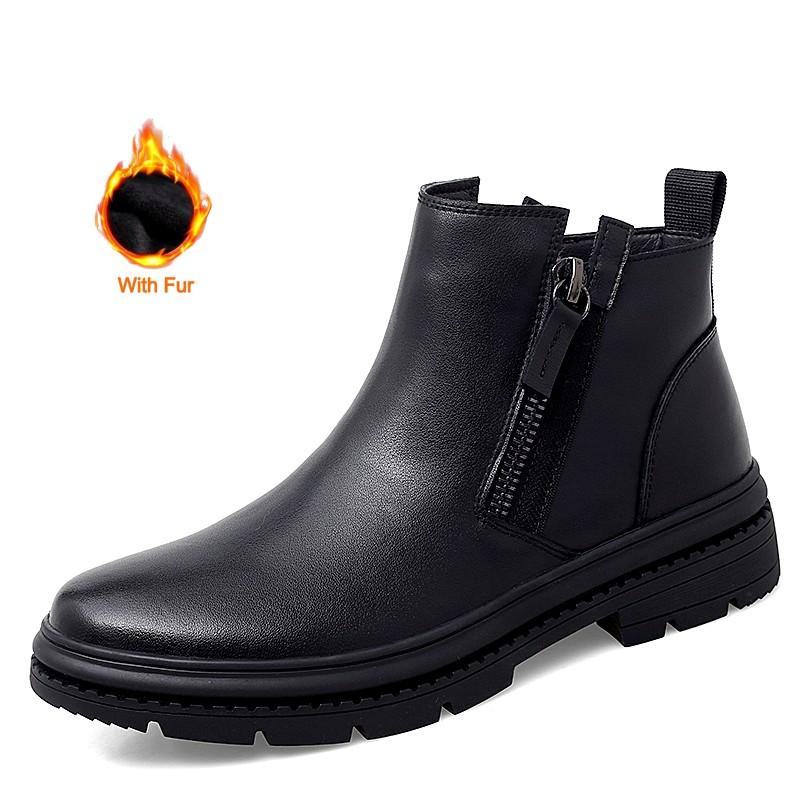 Зимние мужские ботинки Роскошный бренд Формальные ботинки челси Новые из натуральной кожи Уличные Теплые Снежные ботильоны для мужчин Платье Повседневная обувь