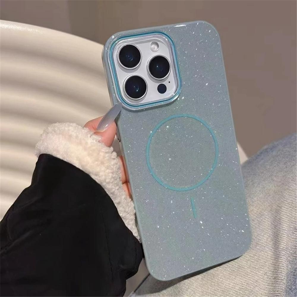 Glitter Wireless Charge Phone Case For For Iphone 11 12 13 14 15 16 Pro Max Plus Magnetic Bumper Back Cover