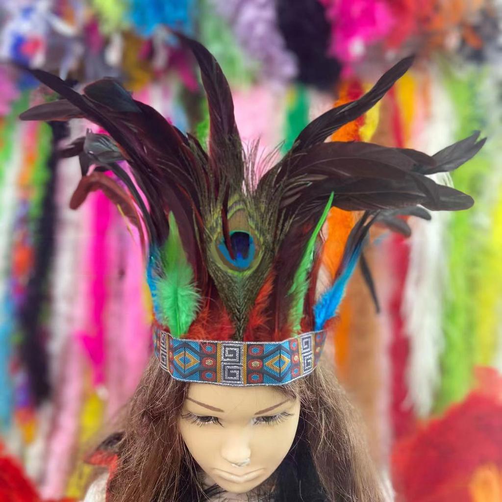 Native American Hairband Carnival Celebration Feathered Headband Adult Cosplay Hairhoop Ethnic Hairband for Theme Party