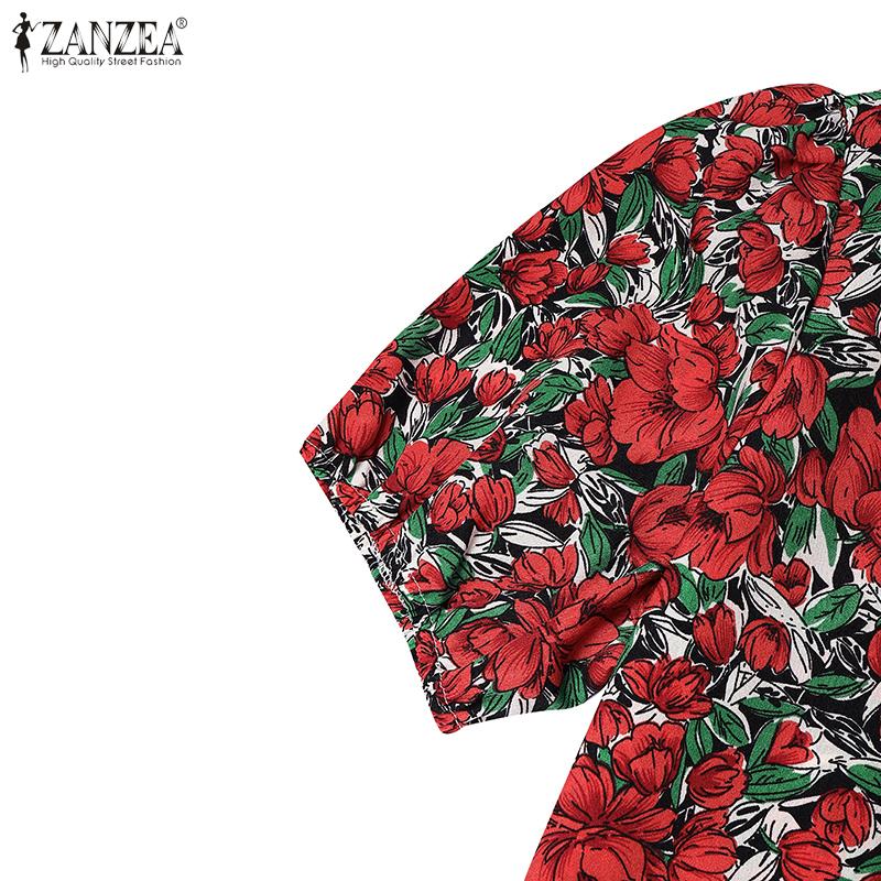 ZANZEA Women Casual Round Neck Short Sleeve Summer Floral Dress