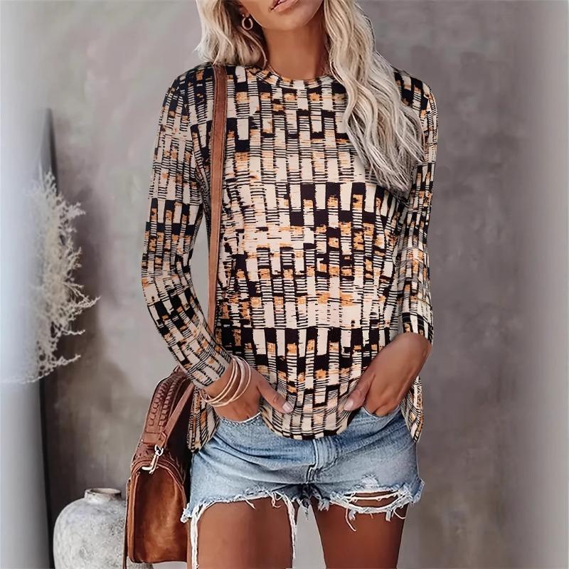 Весна Осень 3D Печатная Футболка С Длинными Рукавами Повседневная Круглая Горловина Свободный Топ Футболки Женские