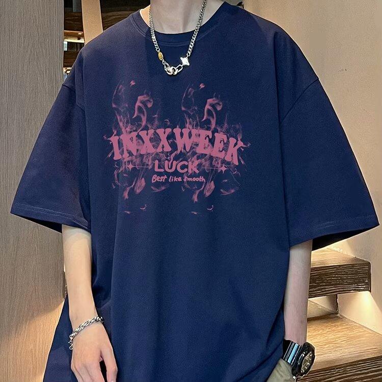 2024 New Short-Sleeved T-shirt Men's Ins Fashion Brand European and American Hip Hop Style Round Neck Bottoming Shirt Top Summer