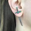 Novel Punk Multicolor Crystal Dagger- Earrings Metal Sword- Handle Studs Earrings for Women Girls Halloween Jewelry Gift
