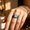 Blue green women's silicone double strap CZ ring, emerald cut cubic zirconia engagement wedding ring, beach bride jewelry gift
