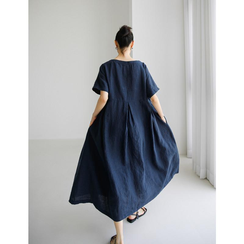 Модные длинные повседневные универсальные свободные платья с высокой талией и короткими рукавами больших размеров