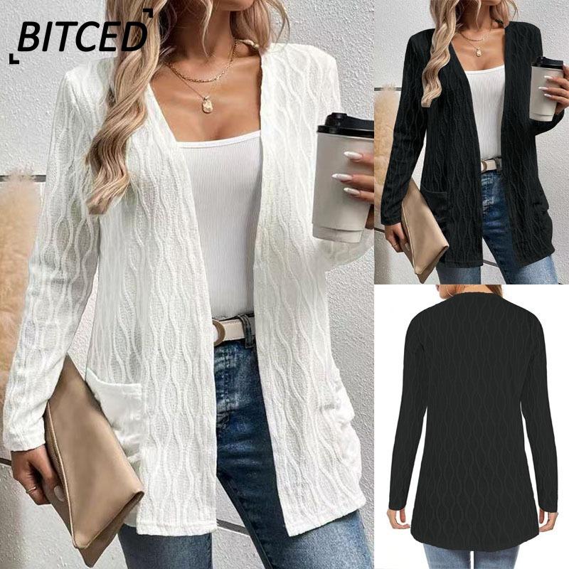 BITCED Женские винтажные повседневные однотонные куртки и пальто с длинными рукавами на осень и зиму с принтом