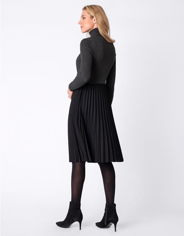 Seraphine MARIE Knit Top Pleated Maternity Midi Dress Gray X Black <Nursing Compatible> -