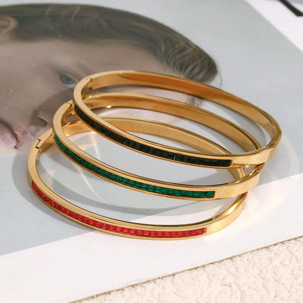 MamacitaSlay 316L Stainless Steel Zircon Bangle 18K Gold Plated Waterproof Jewelry For Women Minimalist Stackable Bracelet Gift