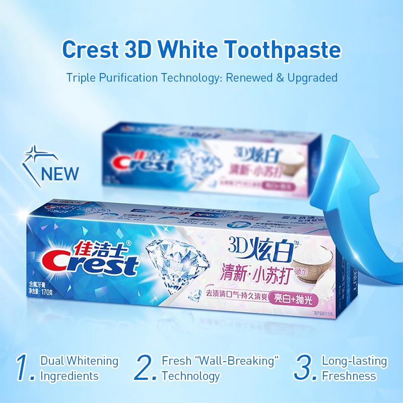 Crest 3D White Зубная паста с пищевой содой Отбеливание Удаление пятен Глубокая чистка Свежее дыхание Уход за полостью рта