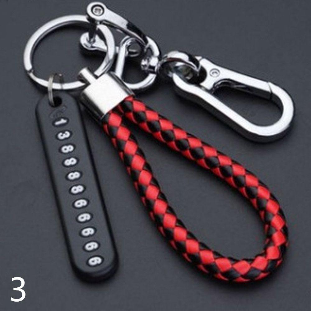 Fashion Weave Bag Pendant Auto Key Chain Leather Phone Number Plate Keyring Anti-lost Car Keychain